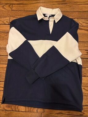 T.J.Maxx Navy and White V-Neck Rugby Pullover